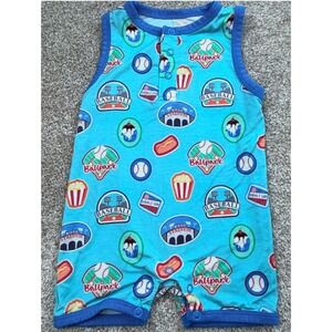 Birdie Bean Baseball Ballpark Bamboo Romper Sleeveless Turquoise 3-6 Months